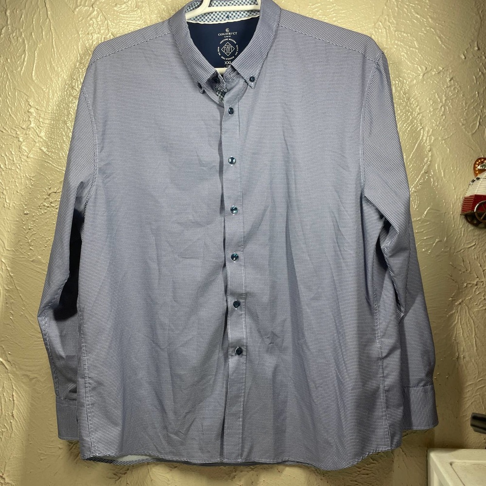Con.Struct Mens Shirt Slim Fit Moisture Wick Wrinkle Free Quick Dry‎ No Iron 2XL